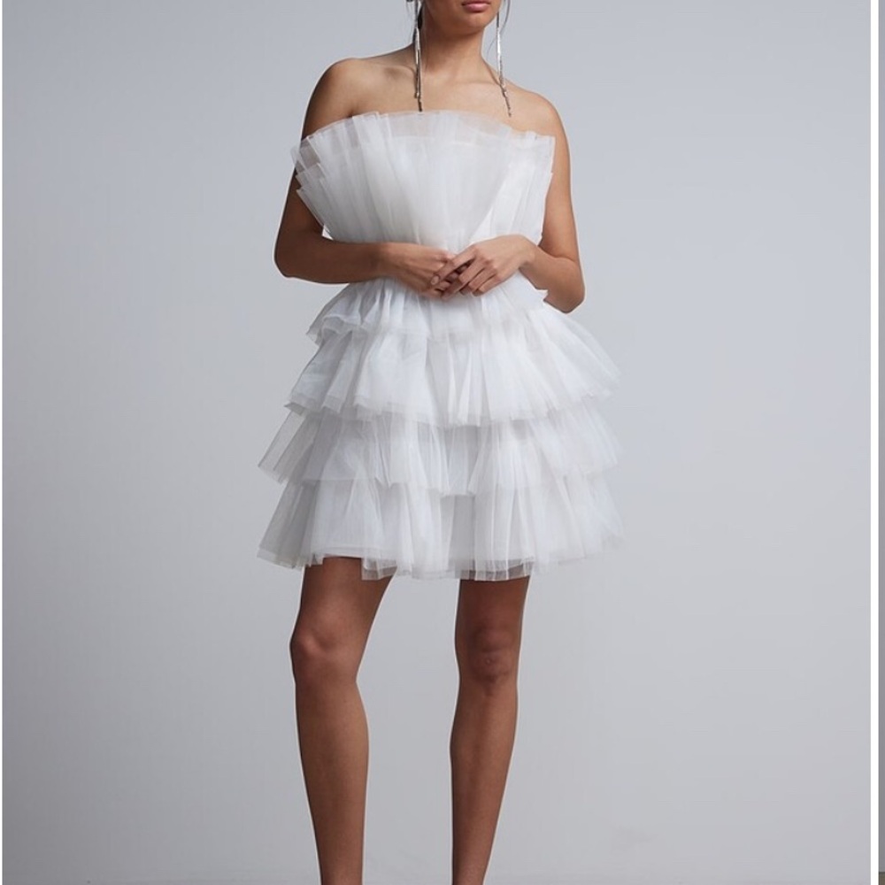 New York & Company White Tulle Mini Dress